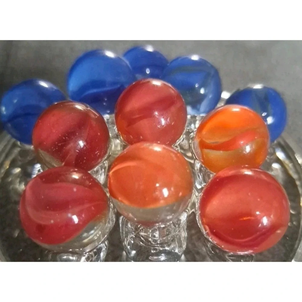 Lot Of 11 Estate Sale Marbles Blues And Orange Cats Eyes